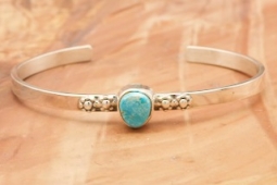 Genuine Kingman Turquoise Sterling Silver Navajo Bracelet